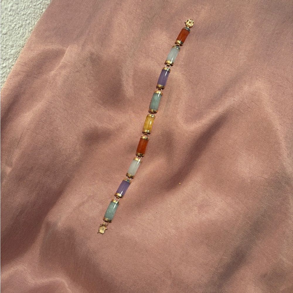 Multi-Color Jade and 14kt Gold Link Bracelet